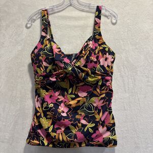 Lands End Women's 12 Wrap Underwire Tankini Top Multicolor Floral Swim Beach